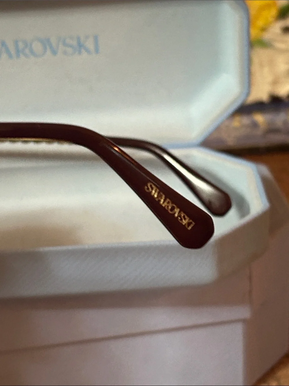 Swarovski Deep Burgundy and Gold Women's Eyeglasses with Crystal Detail